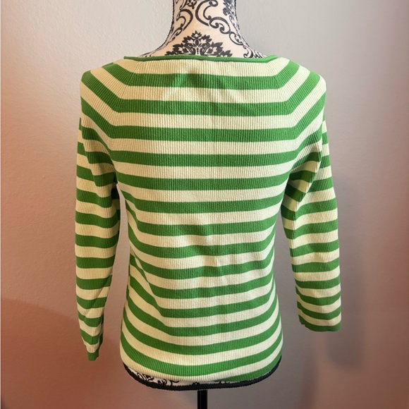 LOFT White and Green Striped Sweater - Picture 3 of 6